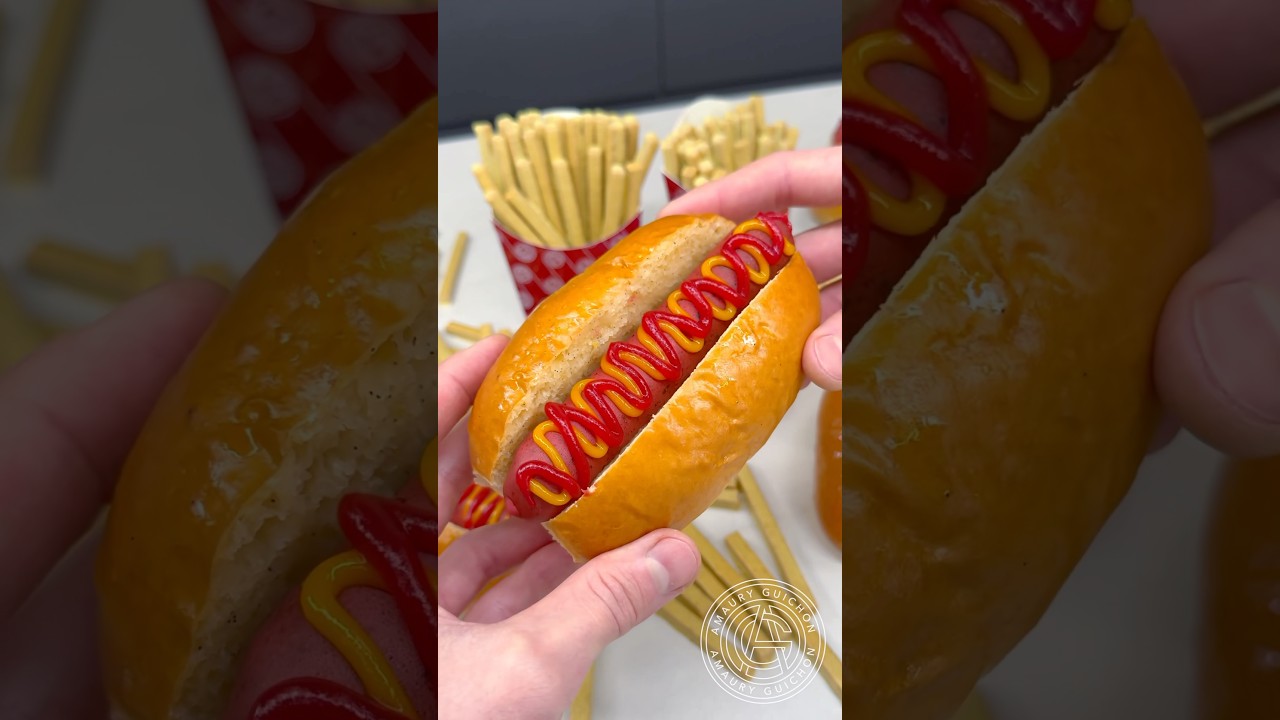 Sweet Hotdog and fries! 🌭🍟 Turning fast food into luxury treats! #amauryguichon #chocolate #hotdog