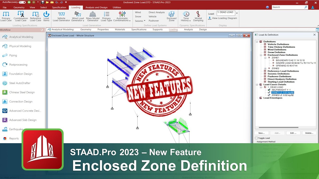 STAAD.Pro 2023 &mdash; Нагрузки в закрытых зонах