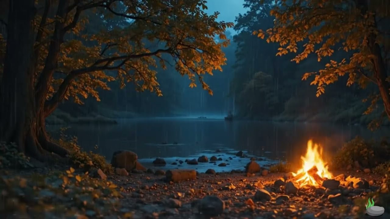 Deep Sleep Camping ASMR | Fireplace Crackling & Gentle Rain