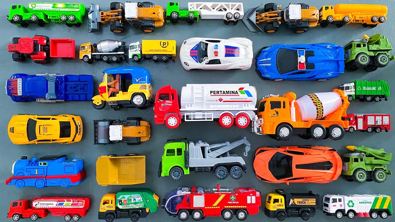 WADIDAW !! Mobil Truk Tronton Panjang Bongkar Mainan Mobil Mobilan Truk Molen, Truk Mixer, Excavator