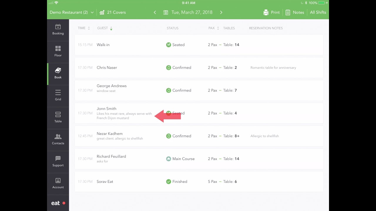 Viewing and Printing Reservations Using Book View | Restaurant Manager by Eat
