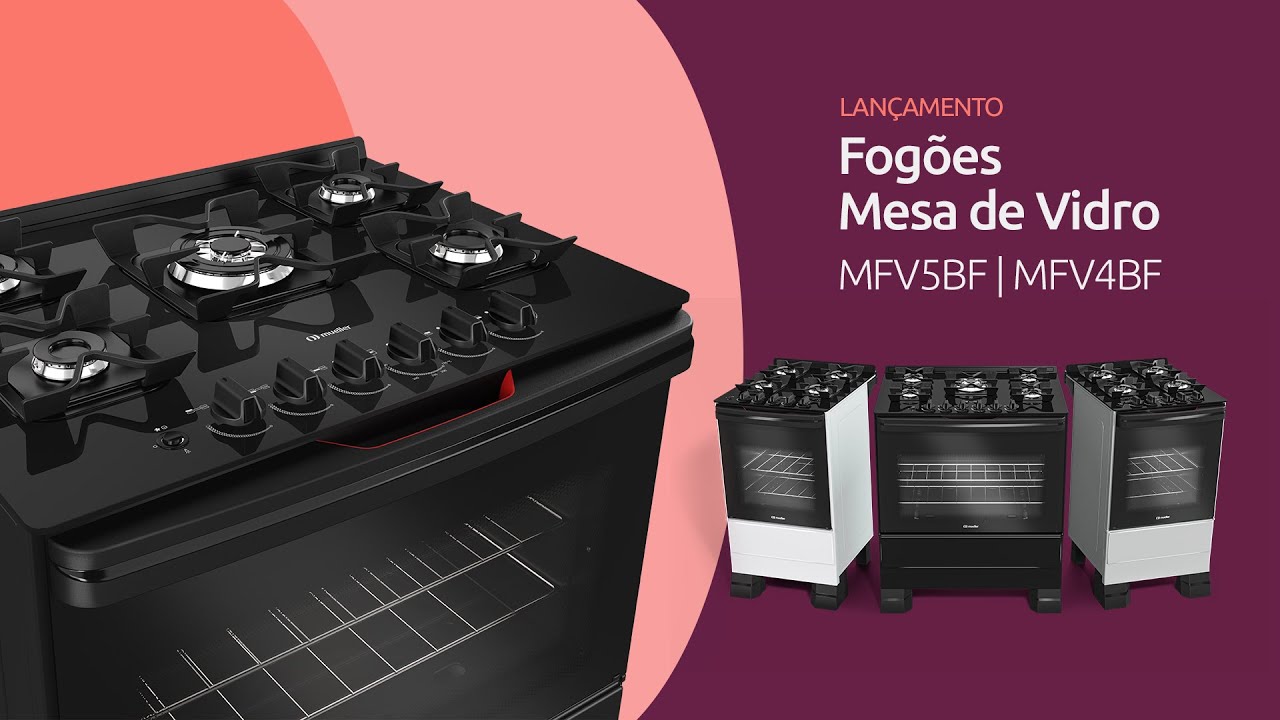 Novos Fogões Mueller mesa de vidro 4 e 5 bocas