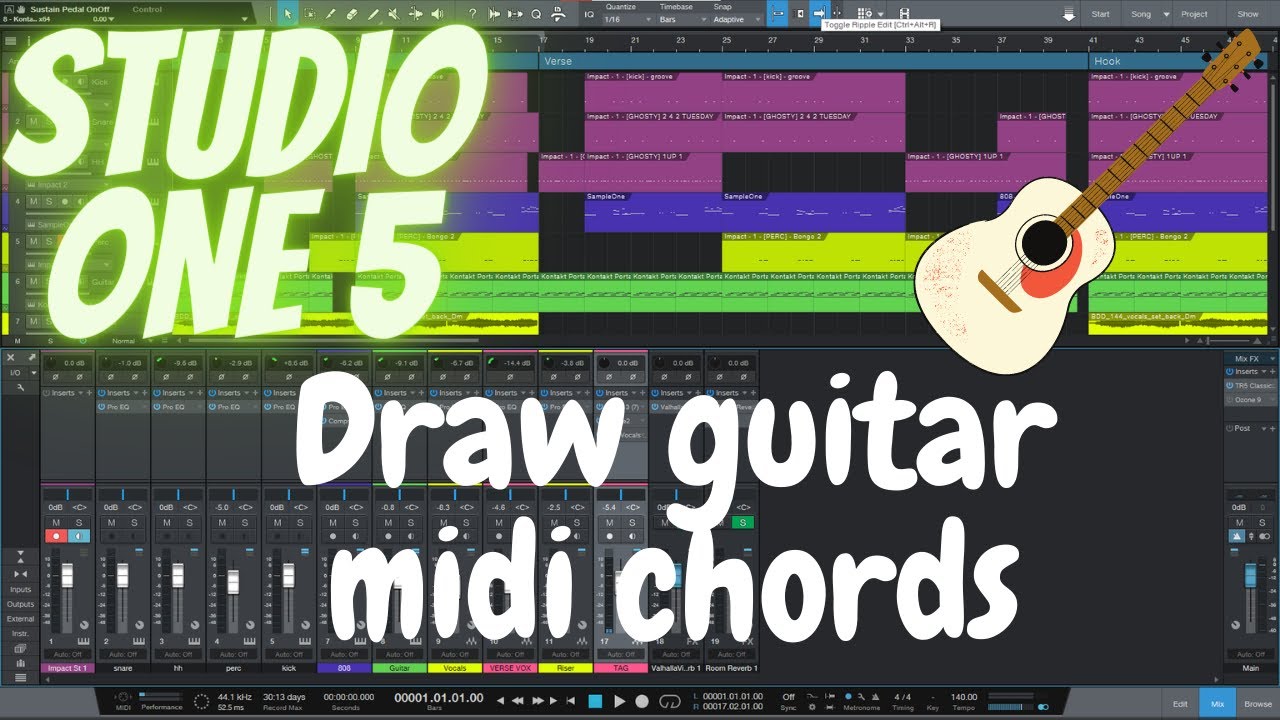 Studio One: как рисовать гитарные MIDI-аккорды