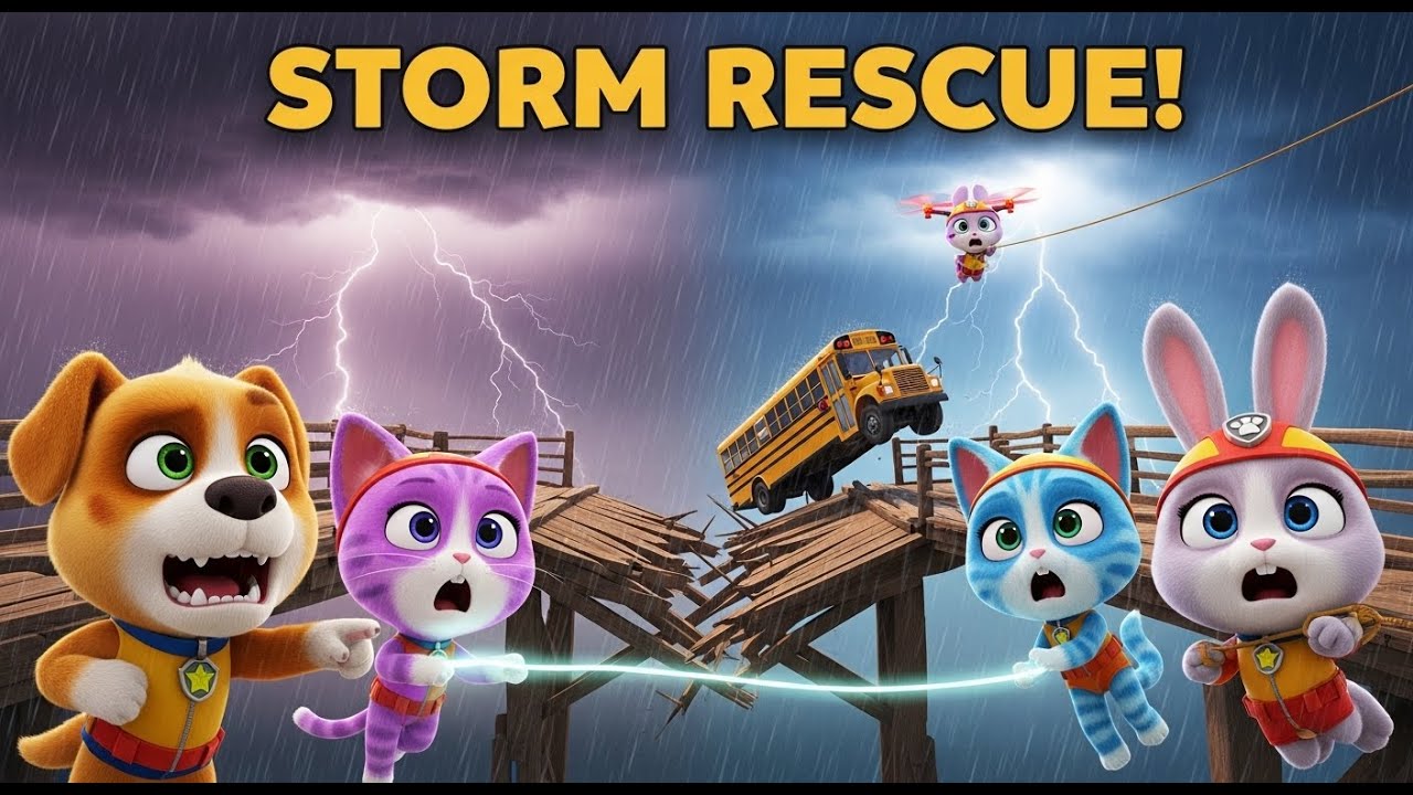 Paw Petrol on a New Mission 🐾🌩️ | The Stormy Bridge Rescue! | Fun 3D Cartoon for Kids