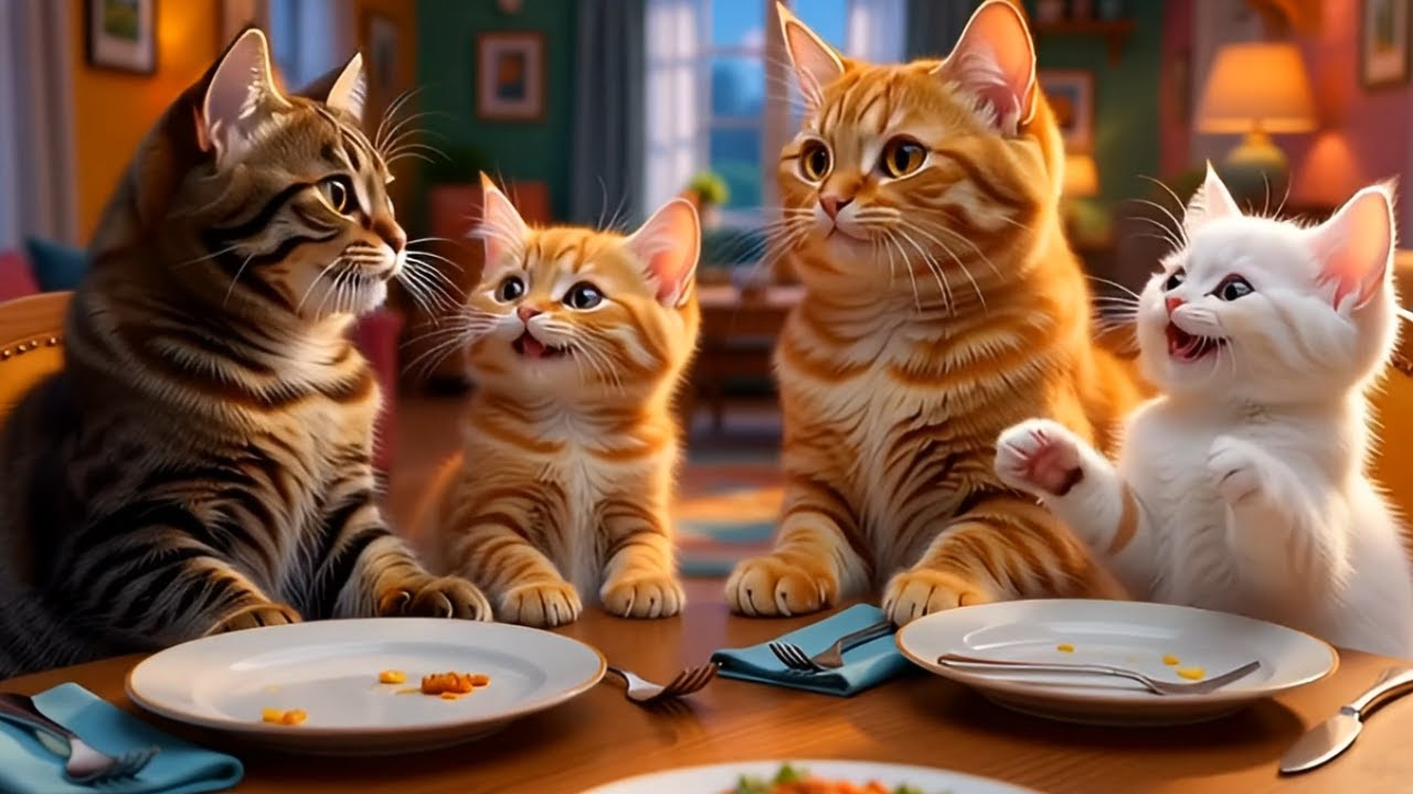 Mama Cat and the Kittens’ Excitement — Papa Cat Is Finally Back 🐾”