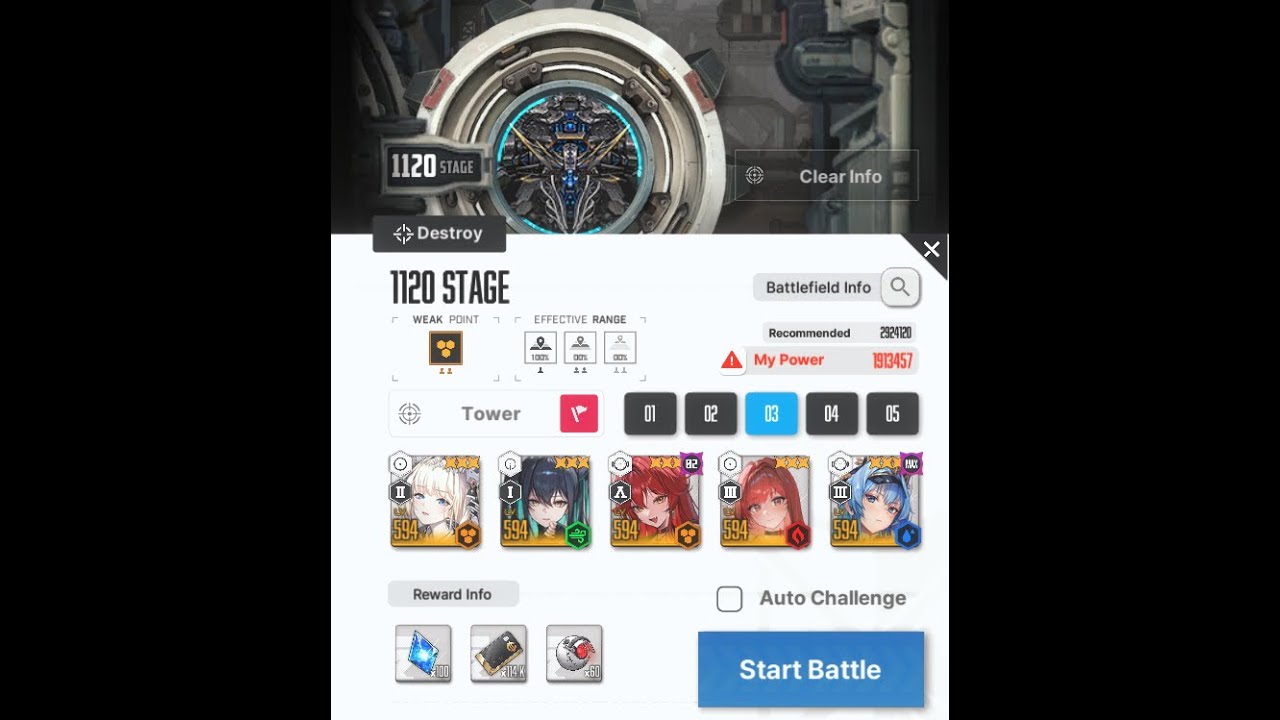 Nikke Tower 1120 Indivia Level 594 Combat Power 1.9M /2.9M