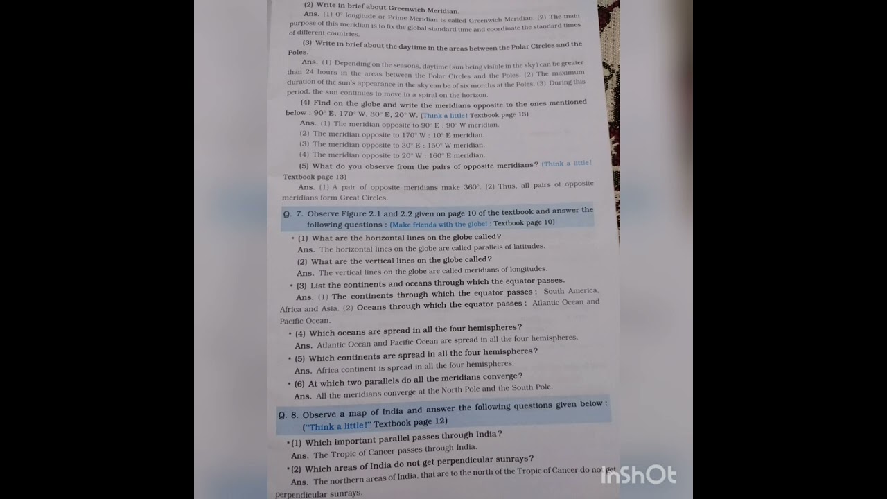 Std.6llsub:-Geography llLesson no.2 ll Let us use the graticule llQuestion and answer of workbook