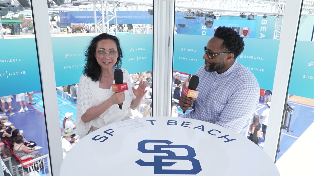Justin Thomas-Copeland, CEO, 4As & Jill Kelly in the SPORT BEACH Content Studio