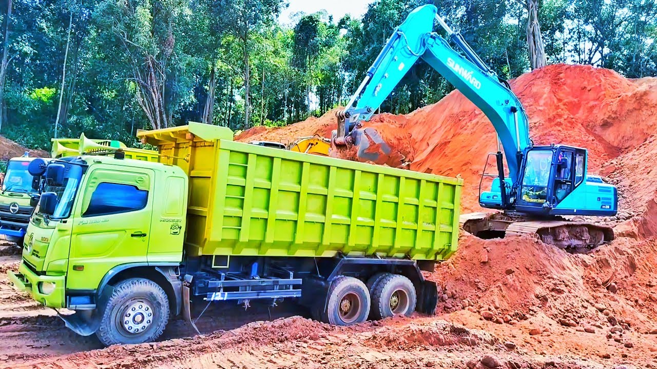 Beko excavator besar muat mobil dump truck hino fuso shacman sany