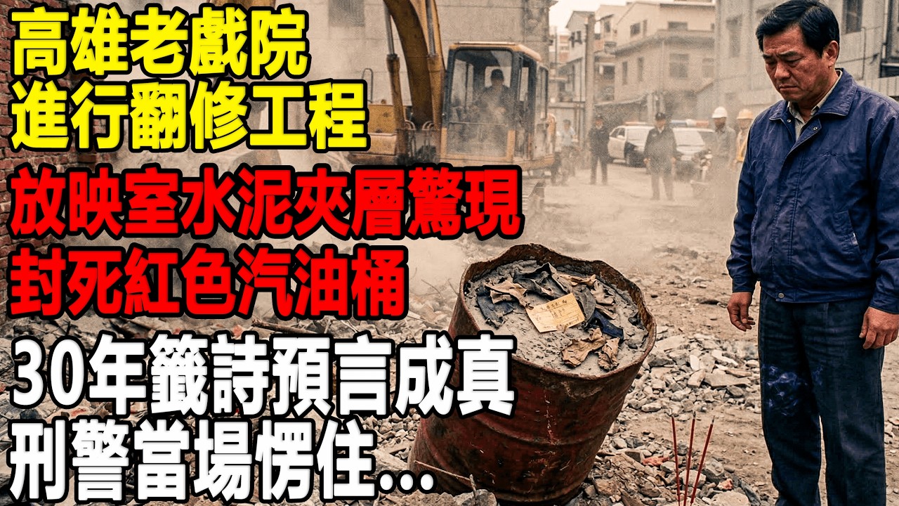 高雄鹽埕區戲院拆牆，驚見封死紅鐵桶！30年后三山國王廟簽詩預言成真，刑警當場愣住…