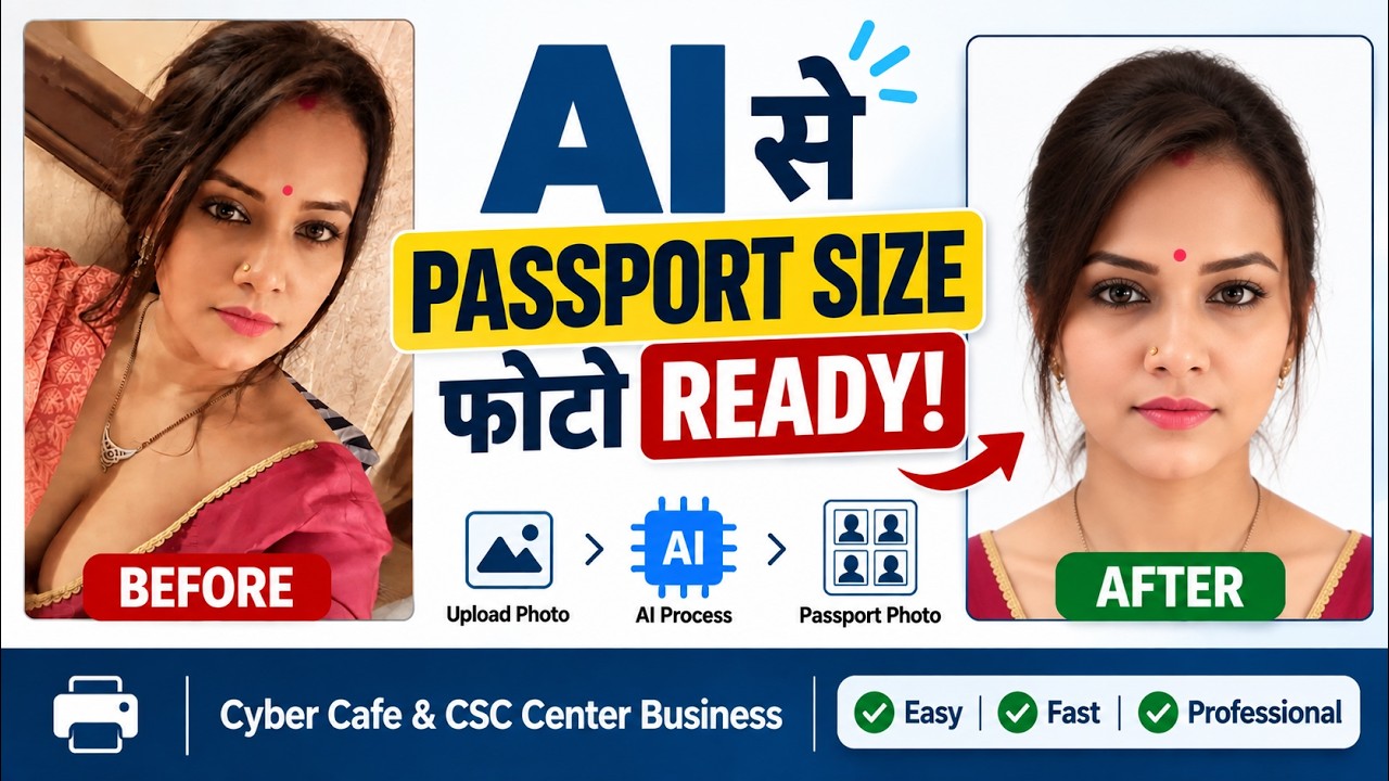AI Se Passport Size Photo Kaise Banaye | Passport Photo Maker | Cyber Cafe & CSC Center Business