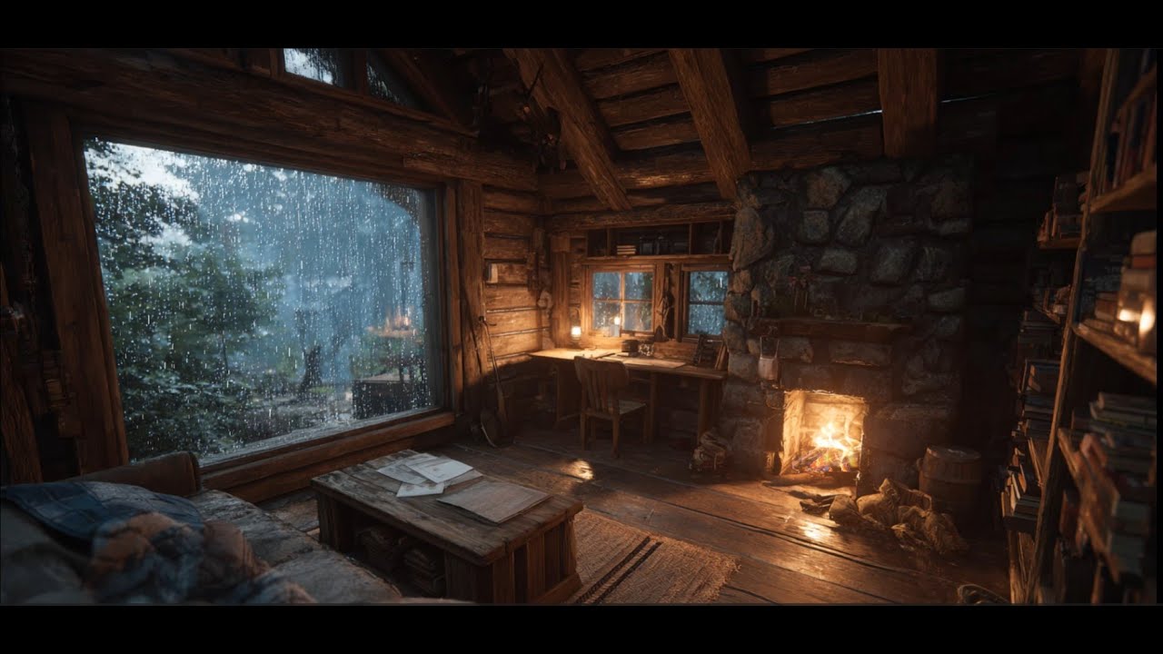 Cozy Cabin with Calming Rain 🌧️ Downtempo Music for Writing, Focus & Relaxation