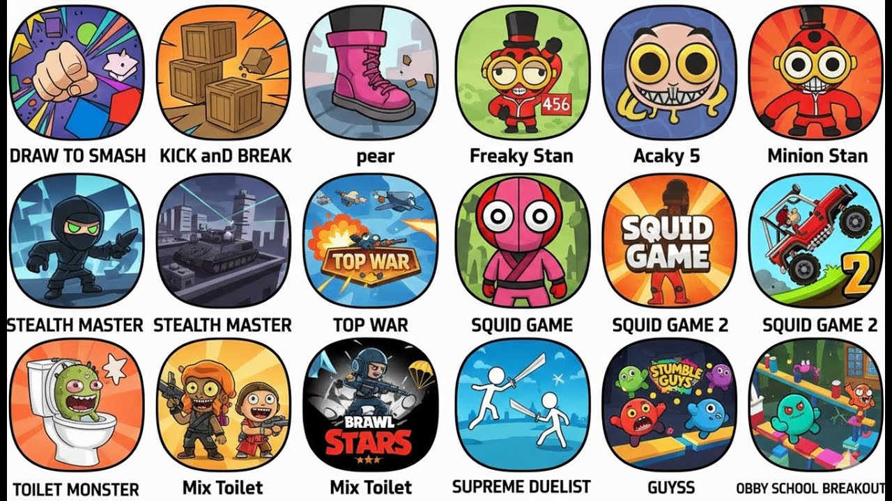 Roblox,Squid Game Family,Great School Breakout,Poppy Playtime 4,Carnival of Terror,Stumble Guys.....