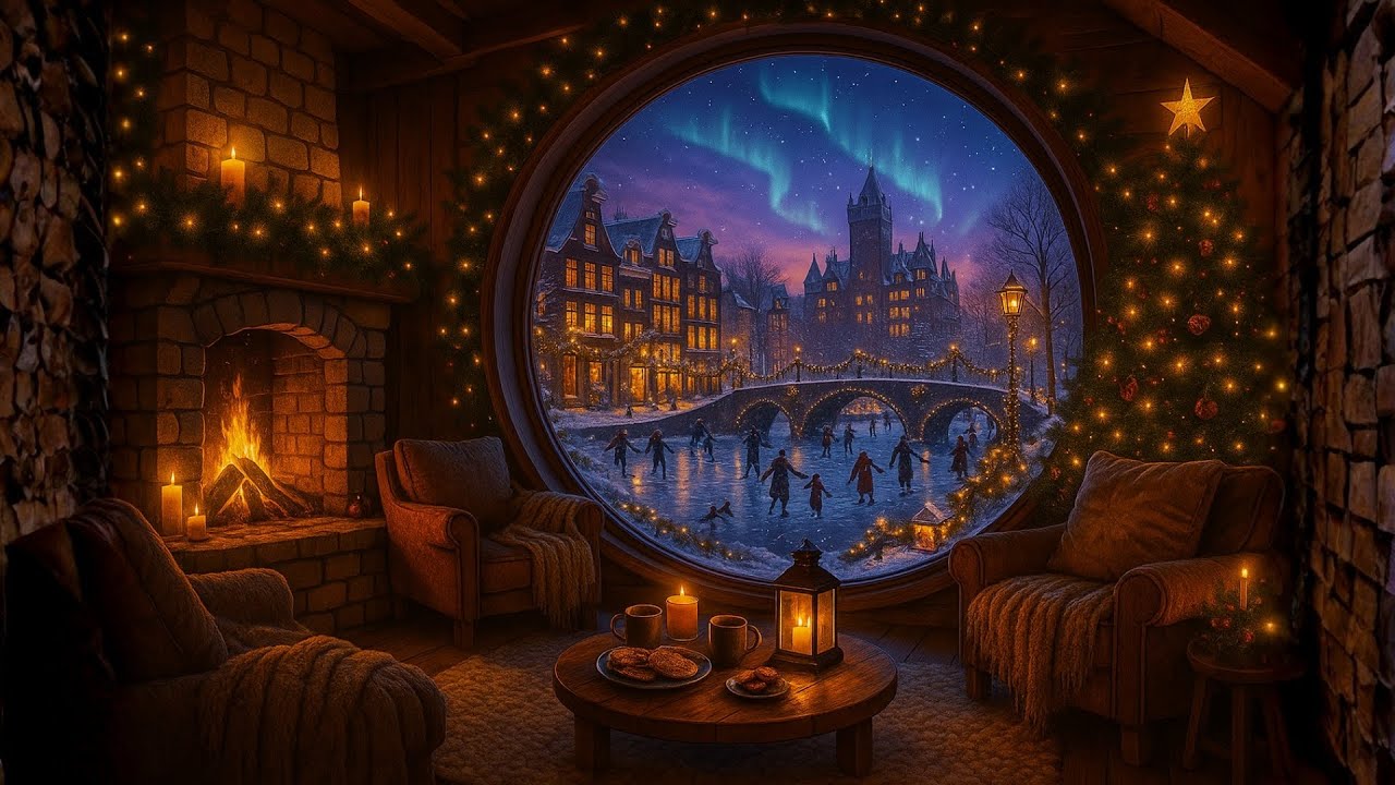 Christmas Reading Ambience ┃ Cozy Winter Loft in Netherland ┃ Snowfall & Warm Fireplace Glow ❄️📚✨