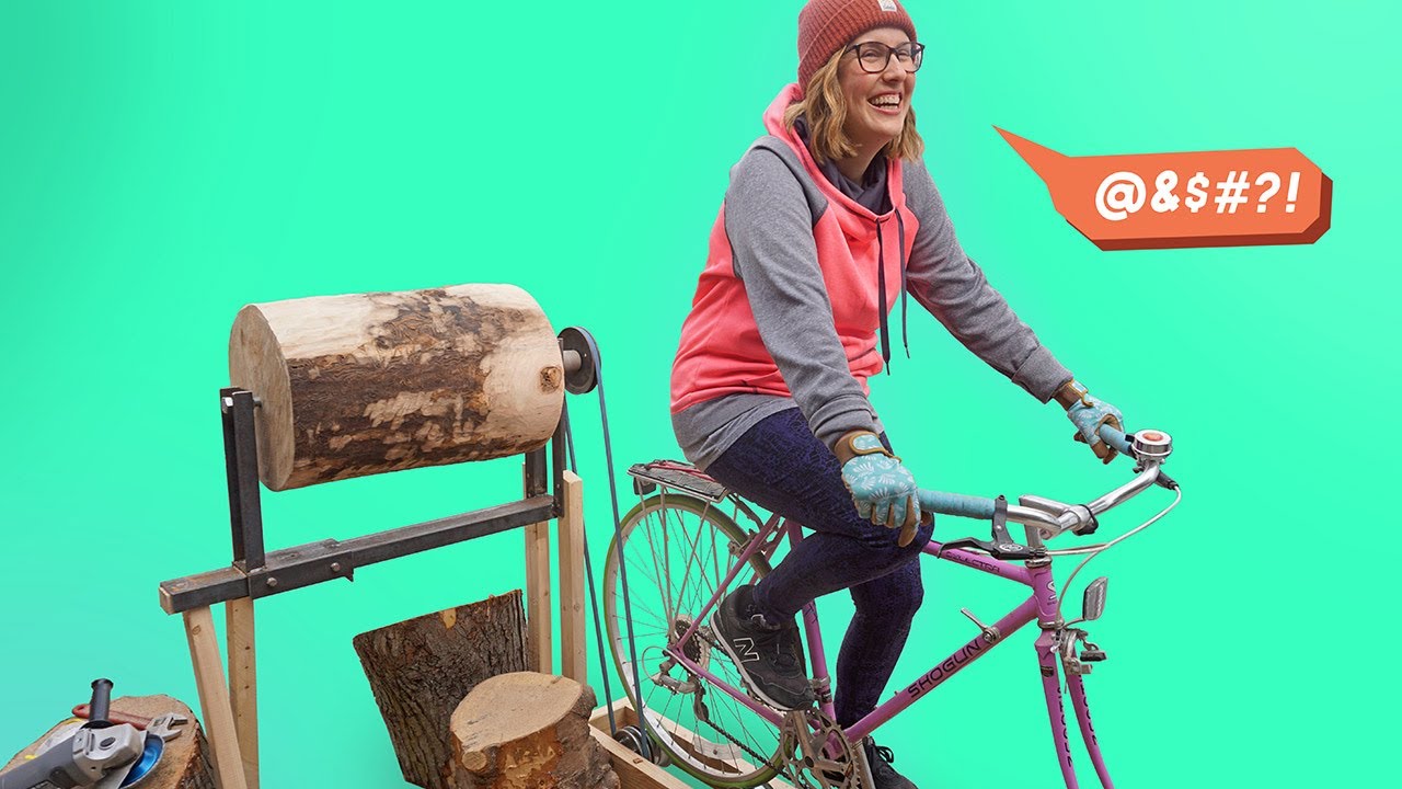 Wife-Powered Bike Lathe: Turning Huge Logs with Legs