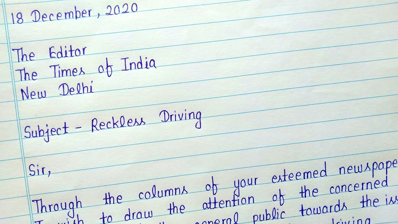 Letter to editor on reckless driving