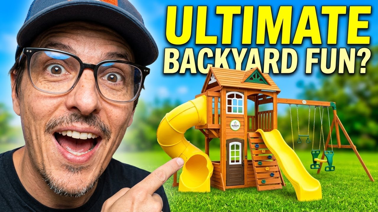 Обзор деревянного качельного комплекса KIDKRAFT Buffalo Crossing | Игровой домик, скалодром, горк...