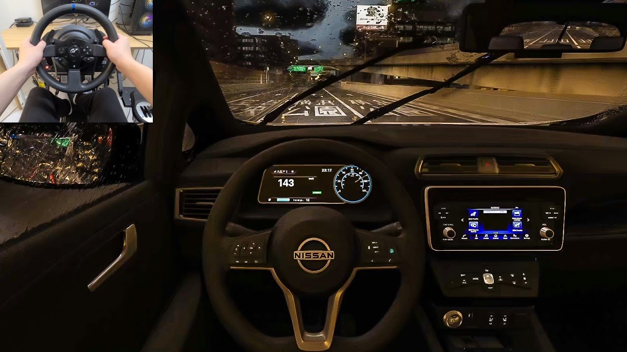 Assetto Corsa - Nissan Leaf | Rainy Drive [Steering Wheel Gameplay]