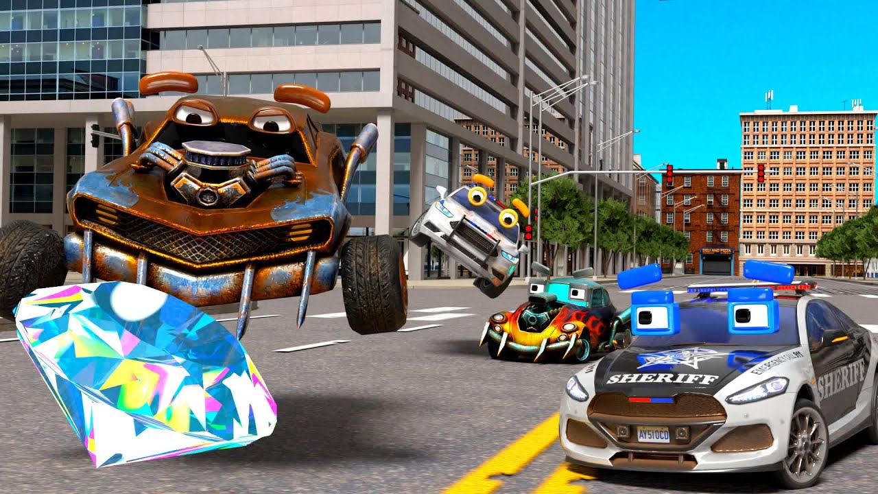 🚔 Police Car Chase! Rusty Monster Truck Steals the Giant Diamond 💎🔥