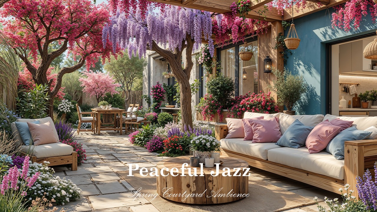 Умиротворяющая Джазовая Атмосфера Во Внутреннем Дворике Spring Courtyard | Поднимите Настроение И...