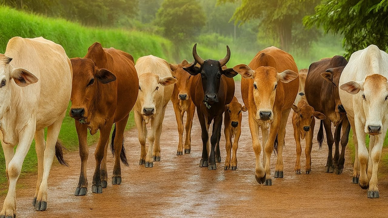 Mengiring Sapi Lembu Gembala Menuju Ke Kandang Peternakan Hewan Ternak sapi di Desa - video sapi