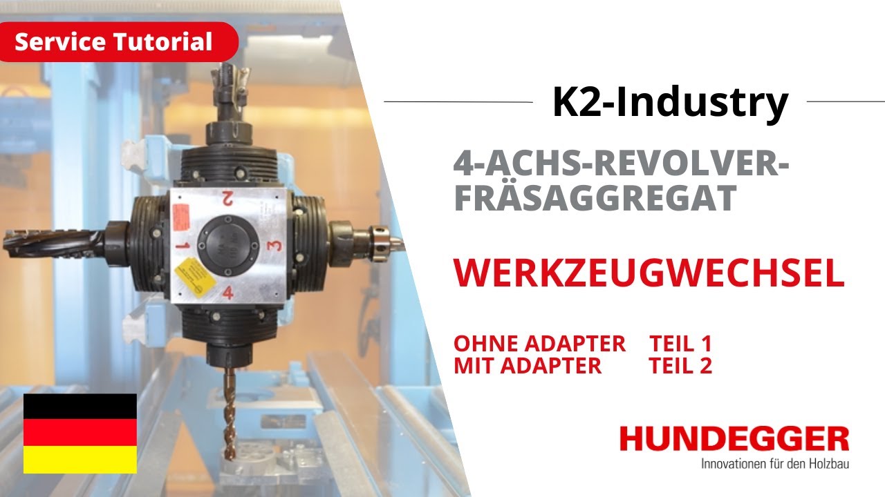 Werkzeugwechsel 4-Achs-Revolver-Fräsaggregat | K2-Industry | Service Tutorial | Hundegger