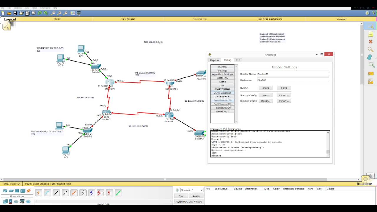 Enrutamiento estático con 4 routers - Cisco Packet Tracer