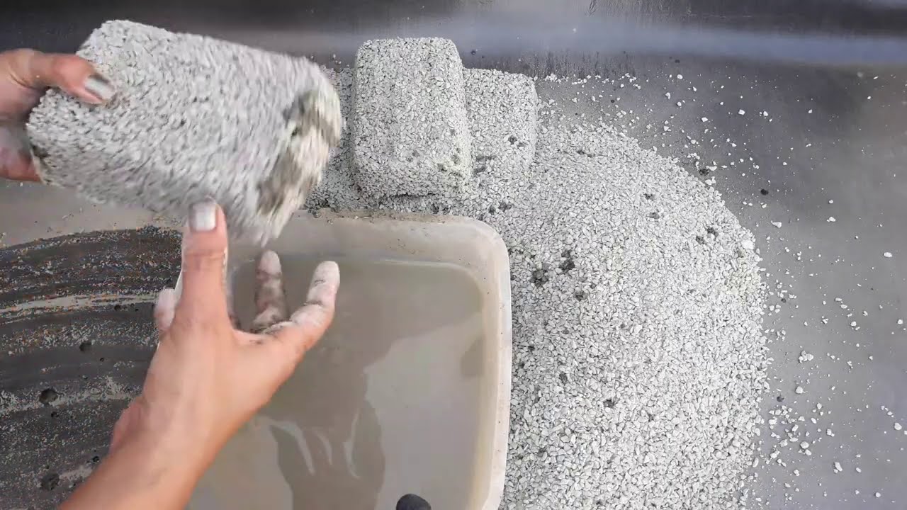 Grey Gritty Concrete Bars Crumbling Dry & In Water|| Concrete play || Pouring || Satisfying ASMR