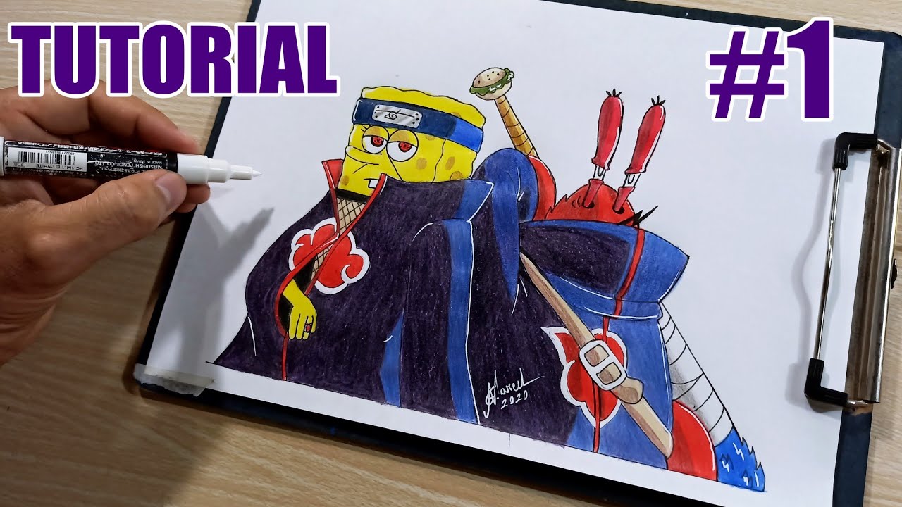 COMO DESENHAR BOB ESPONJA AKATSUKI #1 - ( Sponge Akatsuki )