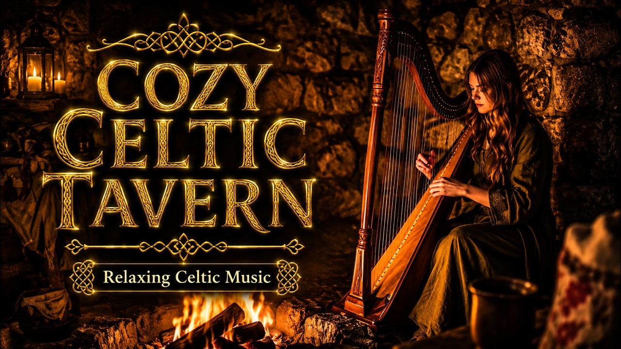 RELAXING CELTIC MUSIC | Harp, Flute & Nylon Guitar | Cozy Fireplace Ambience | 2 Hours