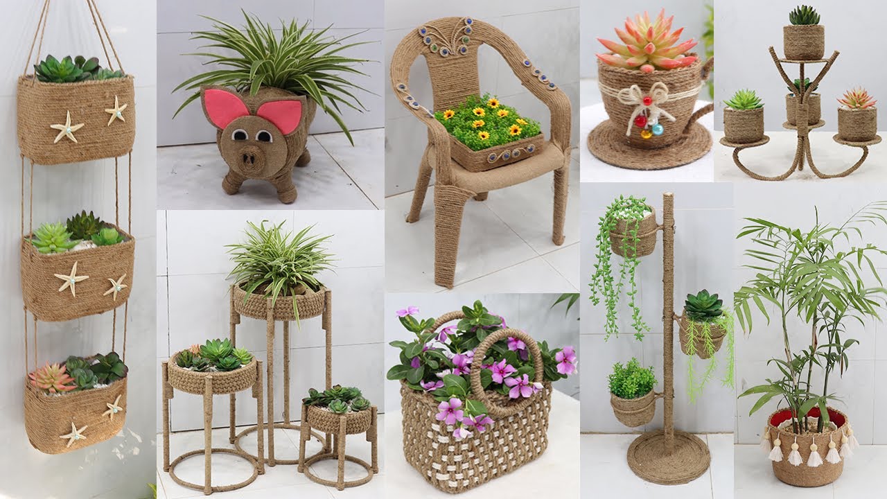 10 лучших идей из отходов для горшков для растений | Идеи ремесла по переработке джута