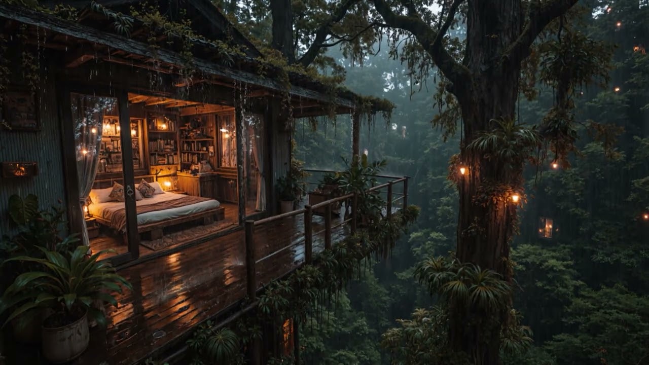 Quiet Cabin in the Forest Under Rain 🌲 | 8 Hours Restful Night Ambience (4K – No Ads)