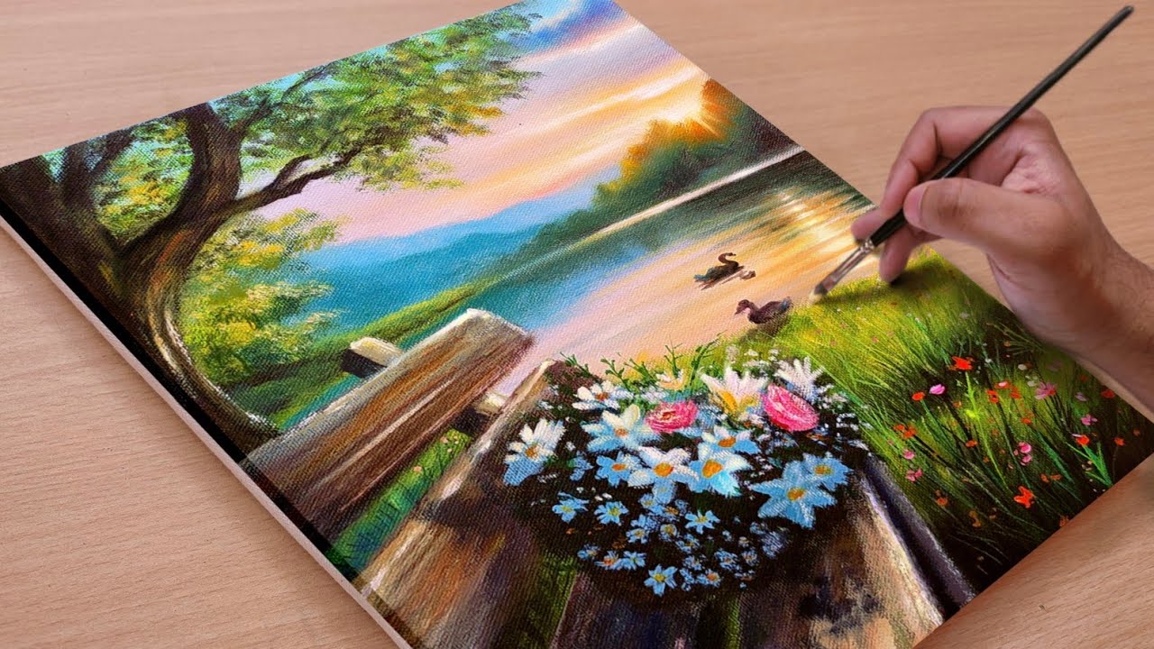 Painting a Beautiful Sunset Scenary / Acrylic painting / Art paintings