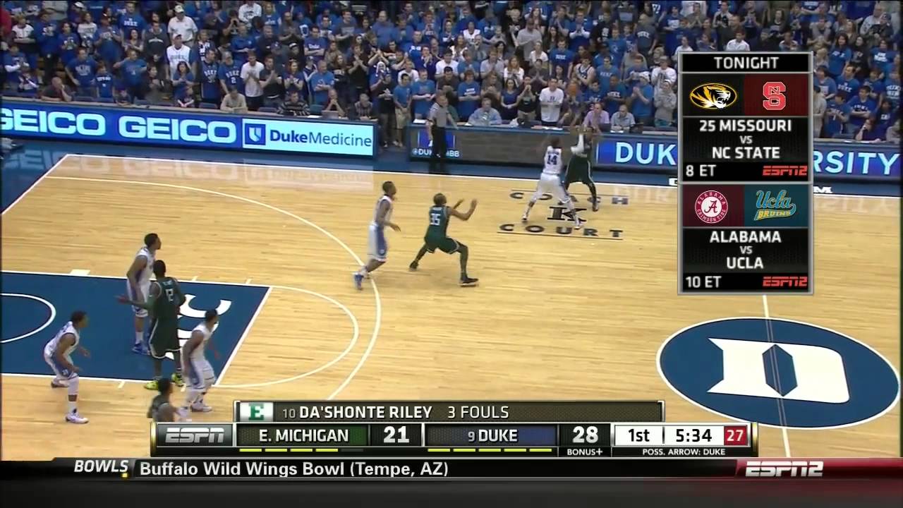 12/28/2013 Duke Blue Devils vs Eastern Michigan Full Game