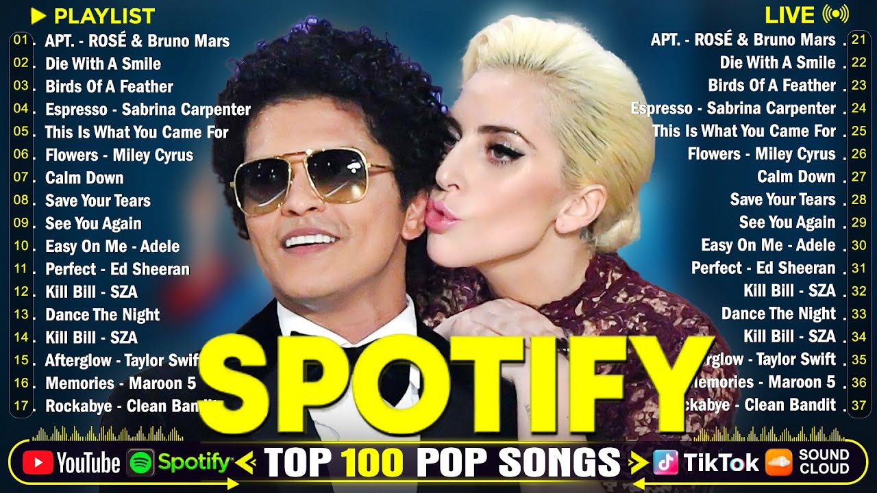 Bruno Mars, Lady Gaga, , Selena Gomez, Adele, Maroon 5, Ed Sheeran  🧡Billboard Top 50 This Week