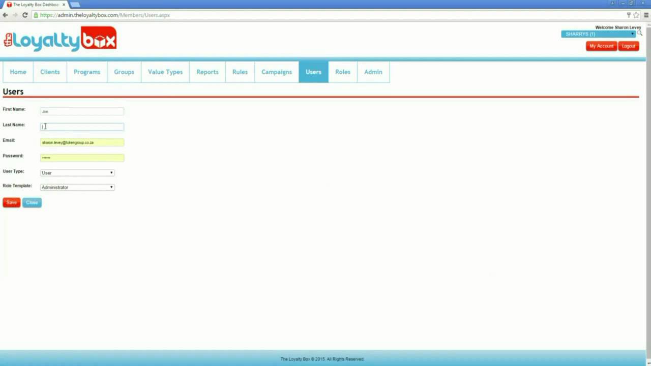 The Loyalty Box: Admin Area - Adding a New User