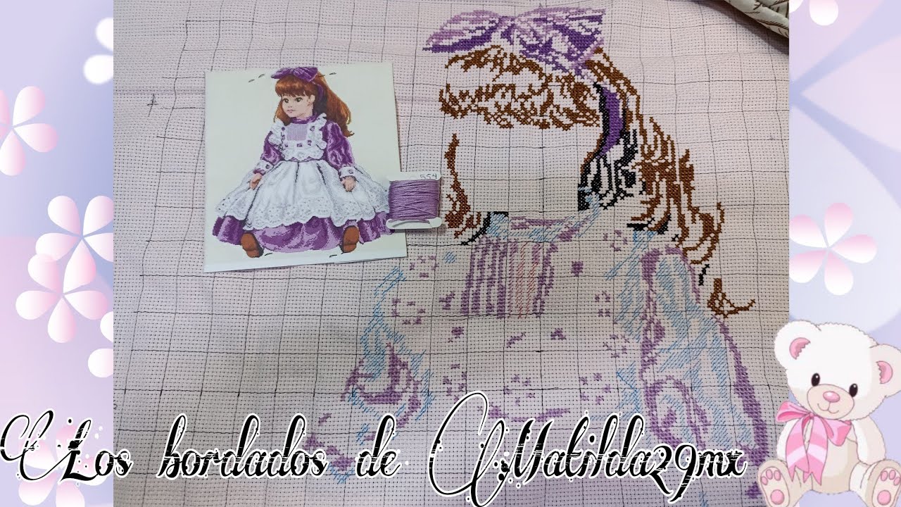 #14 #bordemos  muñeca victoriana tonos morados 💜  #flosstube #ideasparabordar #servilletasbordadas 