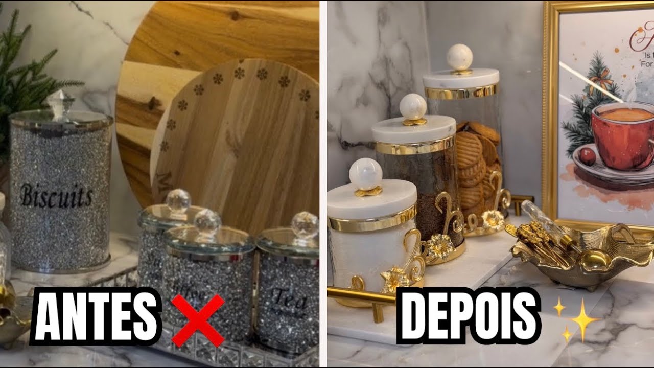 O ANTES e DEPOIS Ficou PERFEITO —Transformei Meu Cantinho do Café com Detalhes Dourados ✨🌟