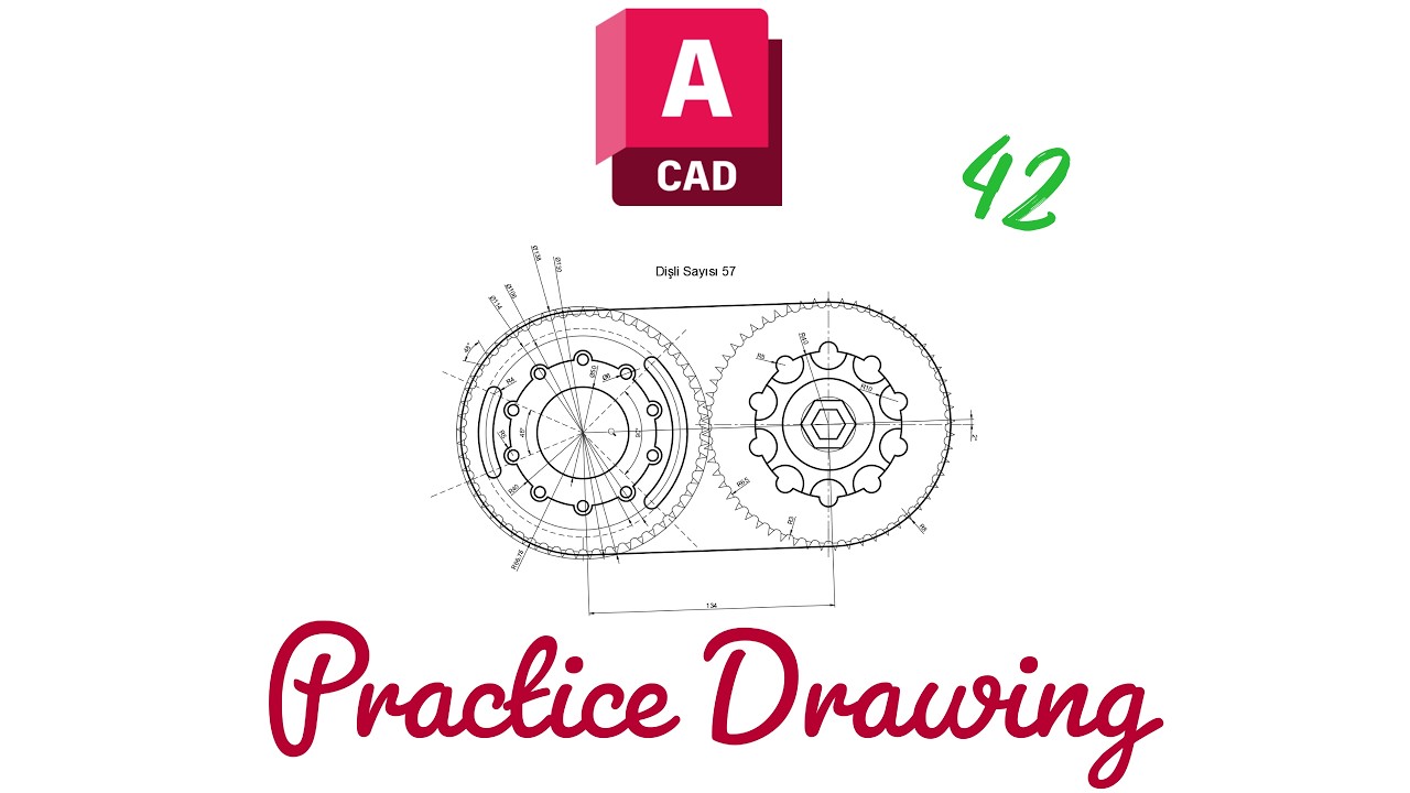 AutoCAD Örnek Çizim - 42 AutoCAD Practice Drawing - 42
