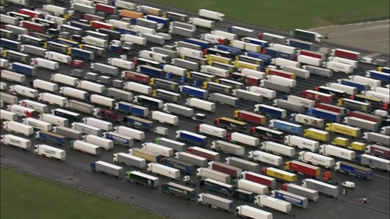 Trucks wait on UK airfield amid France travel ban