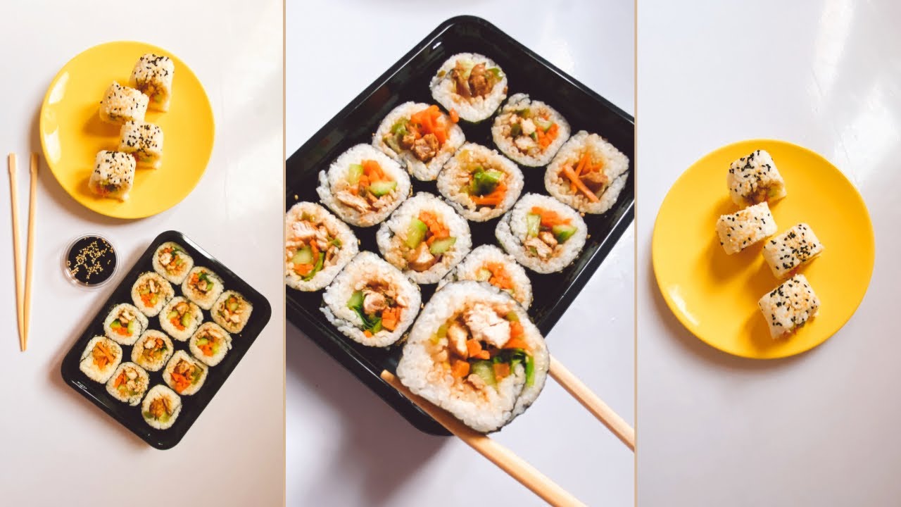 إزاي تعملي الكيمباب الكوري بدون أوارق النوري وبالطريقه الاصليه🍱🥢كيمباب بحشوة دجاج بمكونات متوفرة😋