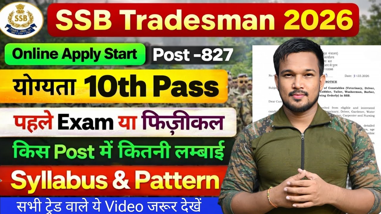 SSB Tradesman New recruitment Selection Process 2026! SSB Tradesman Bharti 2026  Exam Pattern 