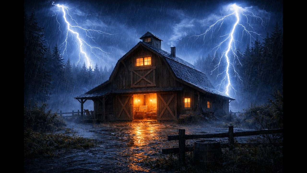 Midnight Storm Outside a Warm Cabin ⛈️ Gentle Rain & Distant Thunder for Restful Sleep | 3 hours