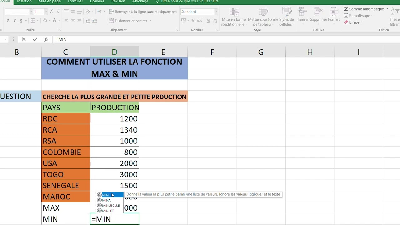 Formation complète comment utiliser la fonction min et max