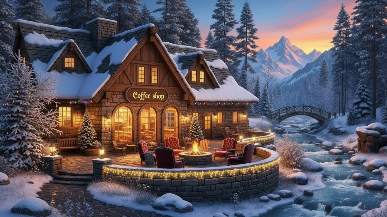 Deep Winter Night Jazz ❄️ Snowy Cafe Atmosphere & Cozy Fireplace Sounds