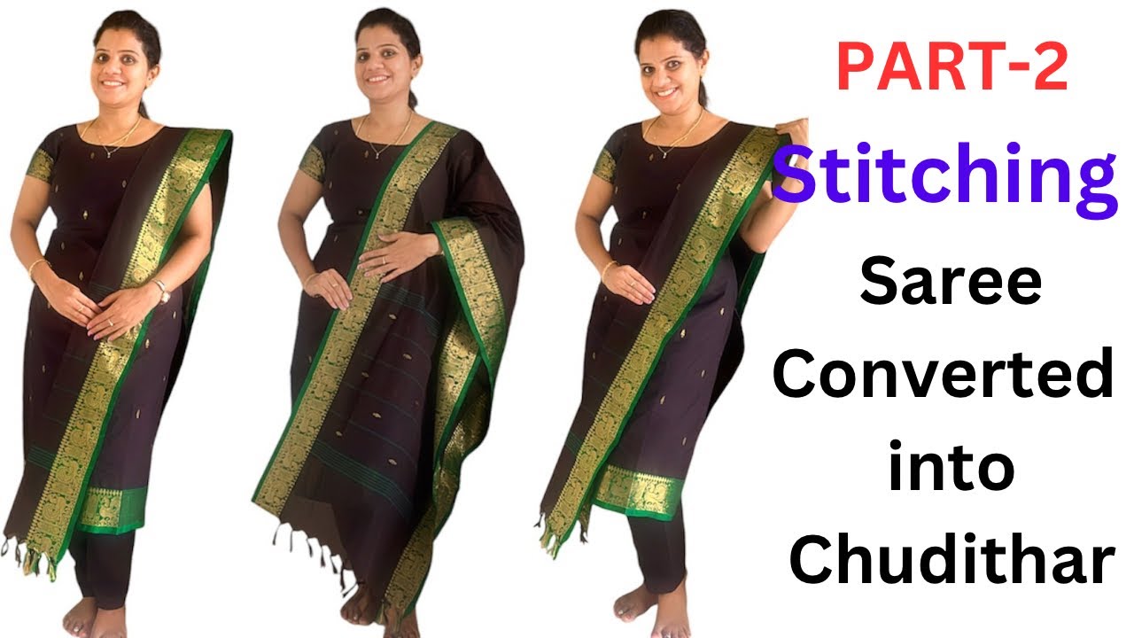 Convert Saree into Simple Kurti and Pant|Chudithar Cutting and Stitching for Beginners |Easy method