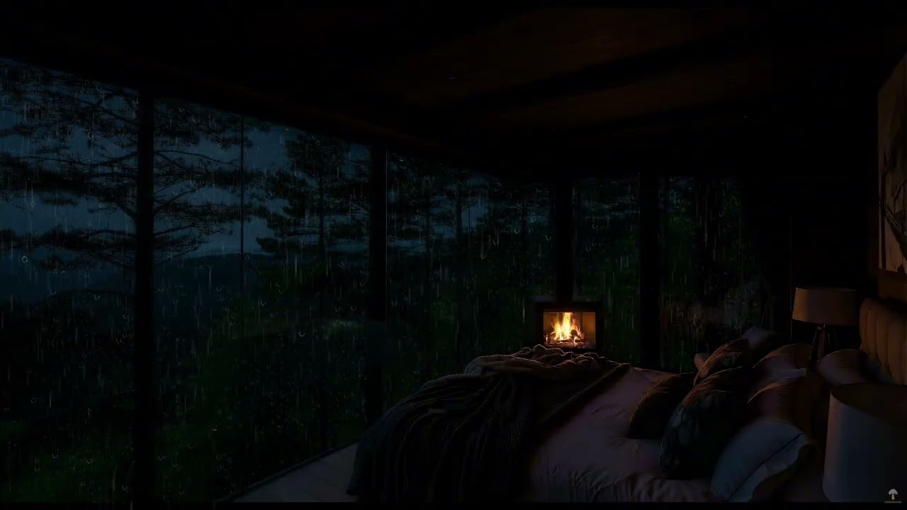 Heavy Rain & Fireplace Sounds 🌧️🔥 | Cozy Bedroom for Deep Sleep (12 Hours)