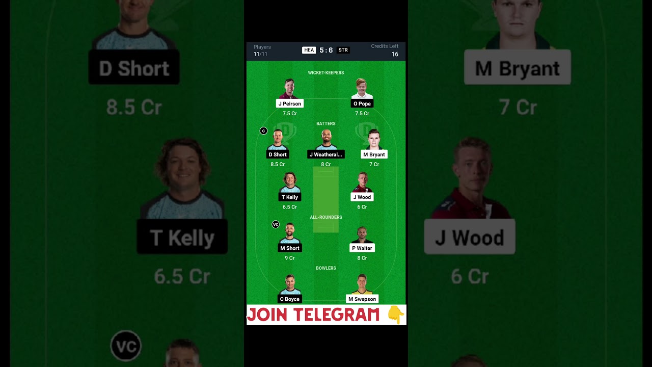 HEA VS STR TODAY DREAM 11 TEAM] #dream11 #shorts #ipl #winning