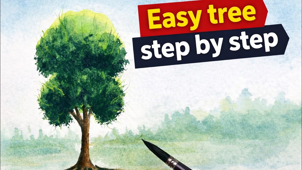 Easy tree step by step #beginnerarttips #watercolorpainting #trending #shortsfeed #sketch #youtube 