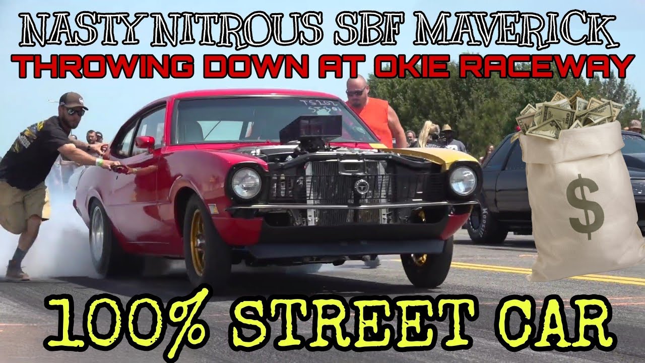 RACER HIGHLIGHT- NASTY SBF MAVERICK THROWING DOWN AT OKIE RACEWAY FLASHLIGHT START DRAG RACE